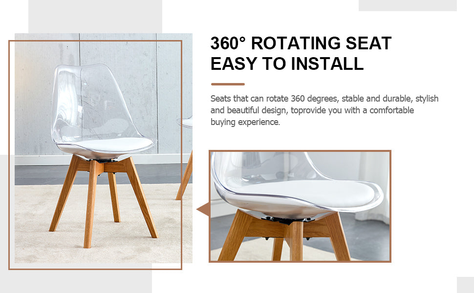 Modern Chairs Can Rotate 360 Degrees. The Backrest Is Made Of Pet Material, The Seat Cushion Is Made Of Pu Material, And The Support Legs Are Made Of Oak. Set Of 4 White Wood