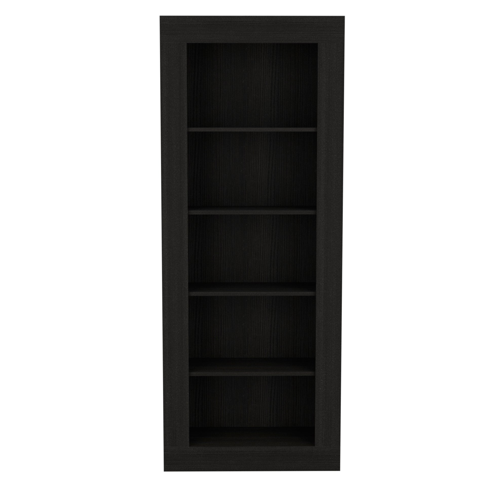 Bookcase With Vertical Design And 5 Storage Shelves, Black Black Solid Wood Mdf Engineered Wood