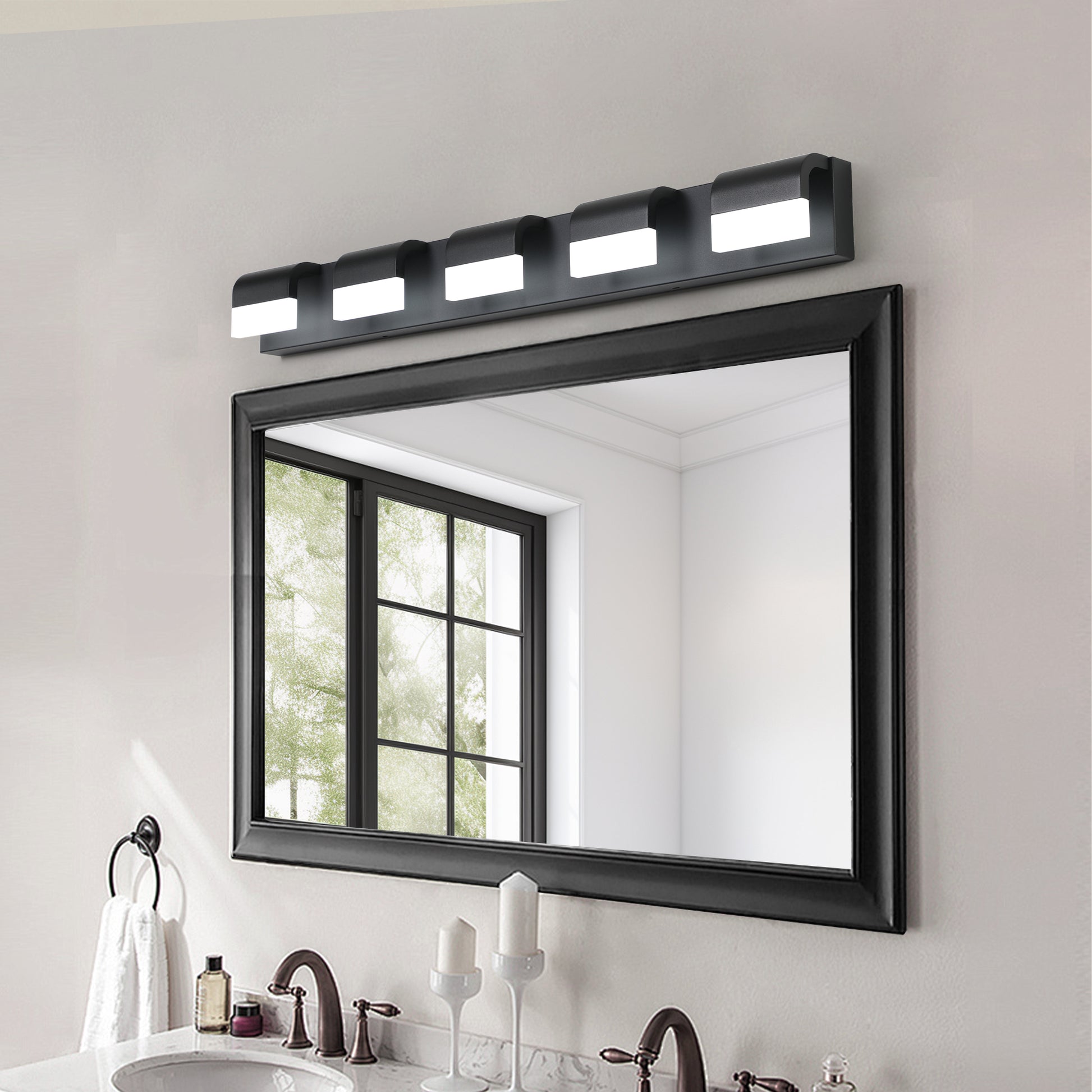 Modern Bathroom Vanity Lighting 5 Light Led Vanity Lights Over Mirror Bath Wall Lighting Black Acrylic,Iron