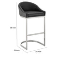 Lina 28 Inch Bar Stool Chair, Metal Cantilever Base, Black Faux Leather Black And Silver Fabric Metal