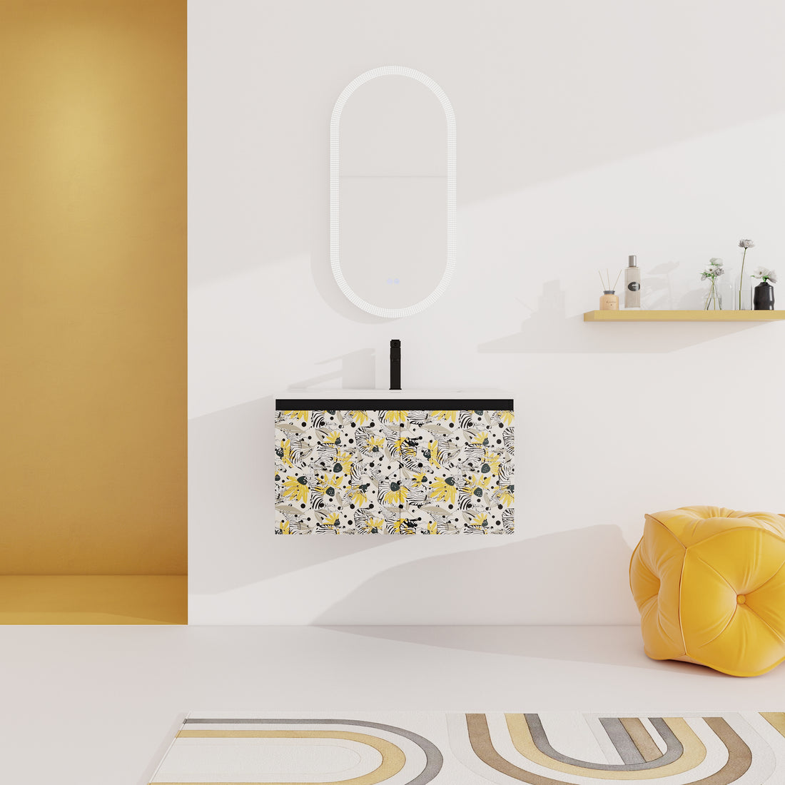 30'' Floating Wall Mounted Bathroom Vanity With Ceramics Sink & Soft Close Cabinet Door, Kd Package Black Bathroom Modern Plywood