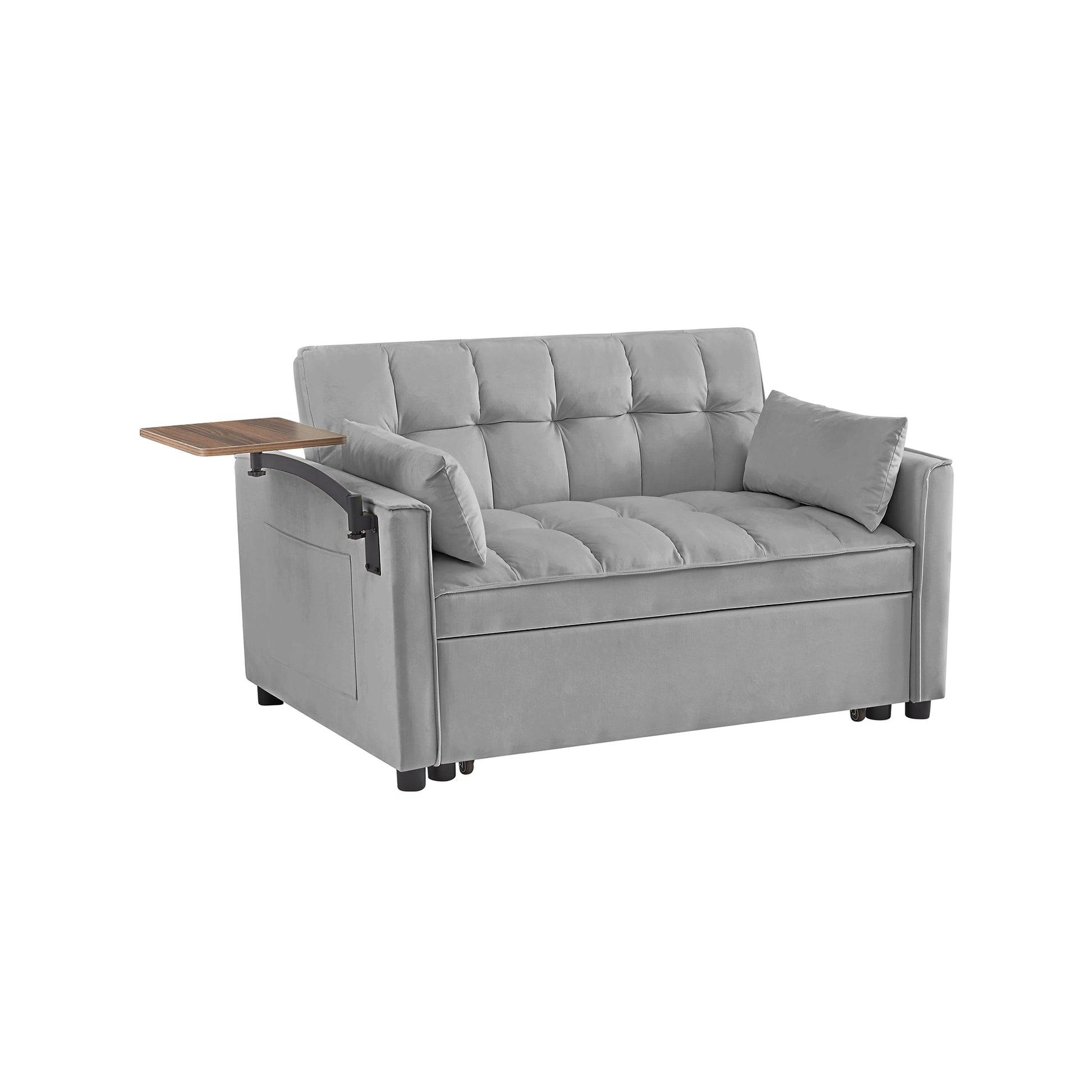 Grey Velvet Loveseat Sofa Bed Gray Wood Tufted Back Square Arms Foam Velvet 2 Seat