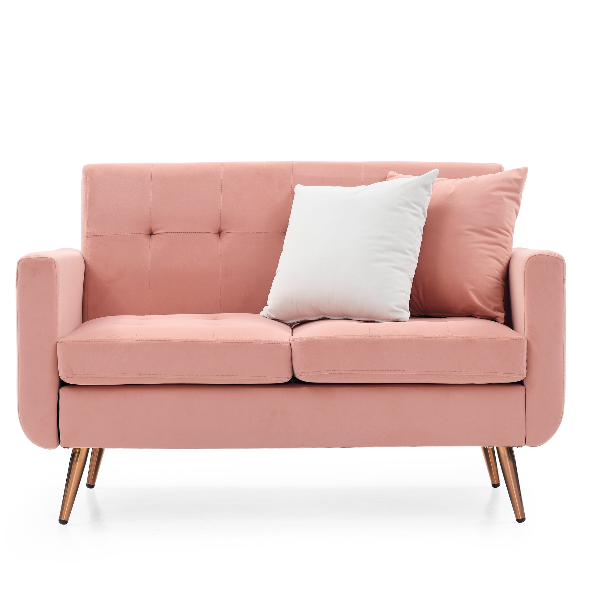 Loveseat Sofa, Mid Century Modern Decor Beautiful Seat Couches For Living Room, Button Tufted Upholstered Small Couch For Bedroom, Solid And Easy To Install Beautiful Seats Furniture,Pink Pink Foam 2 Seat