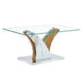 Rectangular Coffee Table.Tempered Glass Countertop, And Artistic Mdf Legs,Perfect For Hosting Dinners, Conferences, Home, And Office Decorations.White And Wood,Dining Table,Tea Table.Coffee Table.