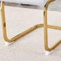 Table And Chair Set.Large Modern Rectangular Table With 0.4 Inch Patterned Glass Tabletop And Large Mdf Table Legs.Comes With 8 Chairs With Faux Leather Cushioned Seats And Golden Metal Legs. Gold White Seats 8 Mdf Glass