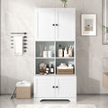 Tall And Wide Bathroom Floor Storage Cabinet, Bathroom Storage Unit, Freestanding Cabinet With 4 Doors, Adjustable Shelves, Open Multi Layer Shelves, White White Mdf