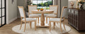 5 Piece Retro Dining Set, Round Table With Pedestal Table Base And 4 Upholstered Chairs For Dining Room And Kitchen Natural Wood Wash Natural Wood Wash Solid Wood Mdf