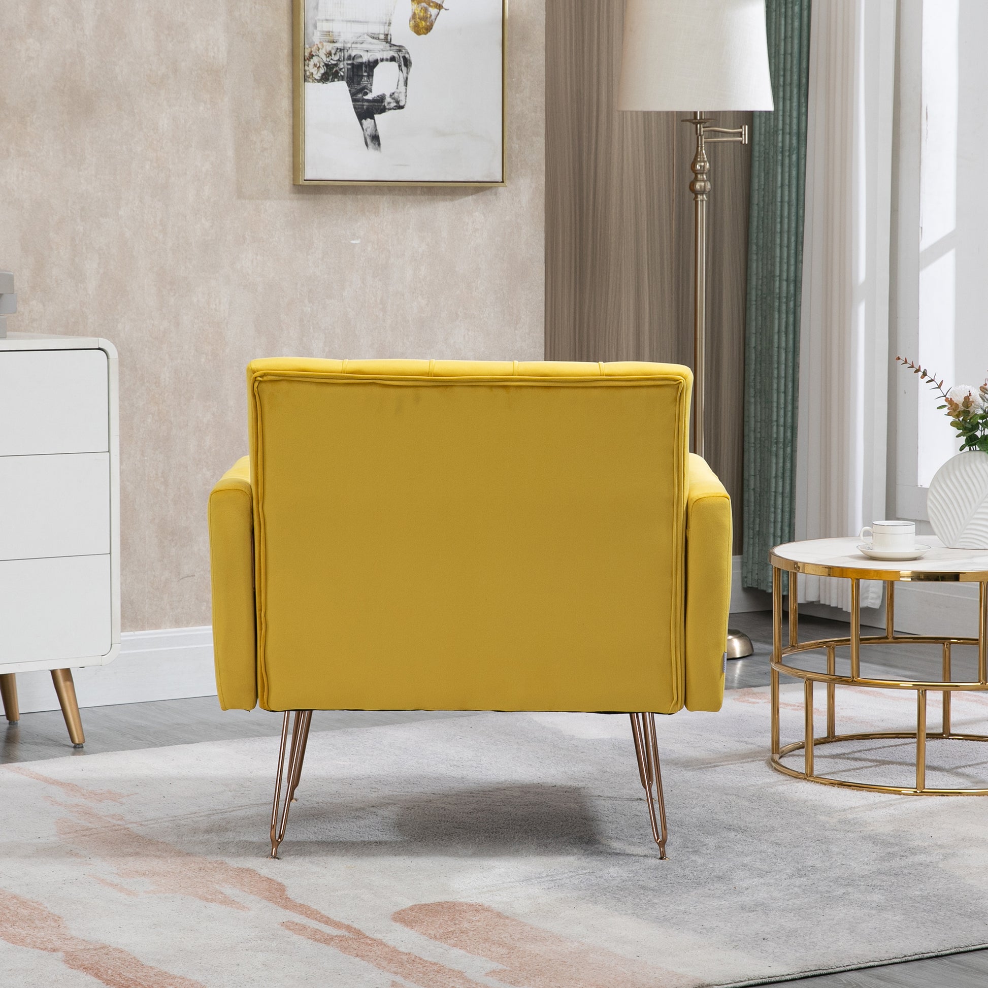 Coolmore Velvet Armchair Single Sofa Modern Tufted Upholstered Side Reading Chairs With Arm And Gold Metal Leg For Living Room Bedroom Mustard Mustard Foam Velvet