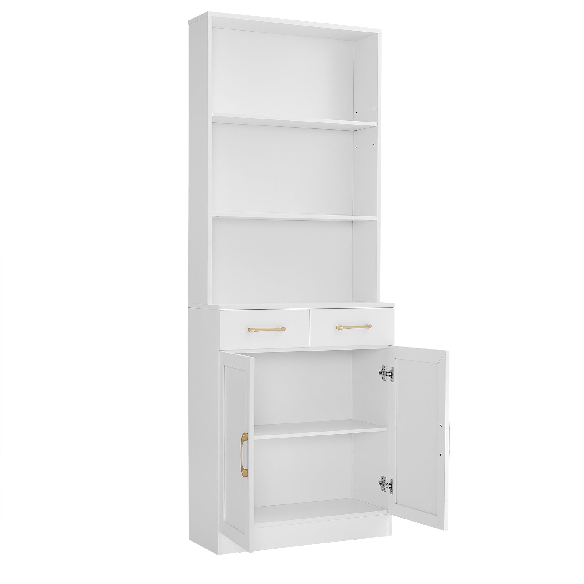 Bathroom Storage Cabinet, Cabinet With Two Doors And Drawers, Adjustable Shelf, Three Layer Open Shelf, Mdf Board, White White Mdf