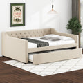 Full Size Upholstered Tufted Daybed With Twin Size Trundle, Beige Beige Upholstered