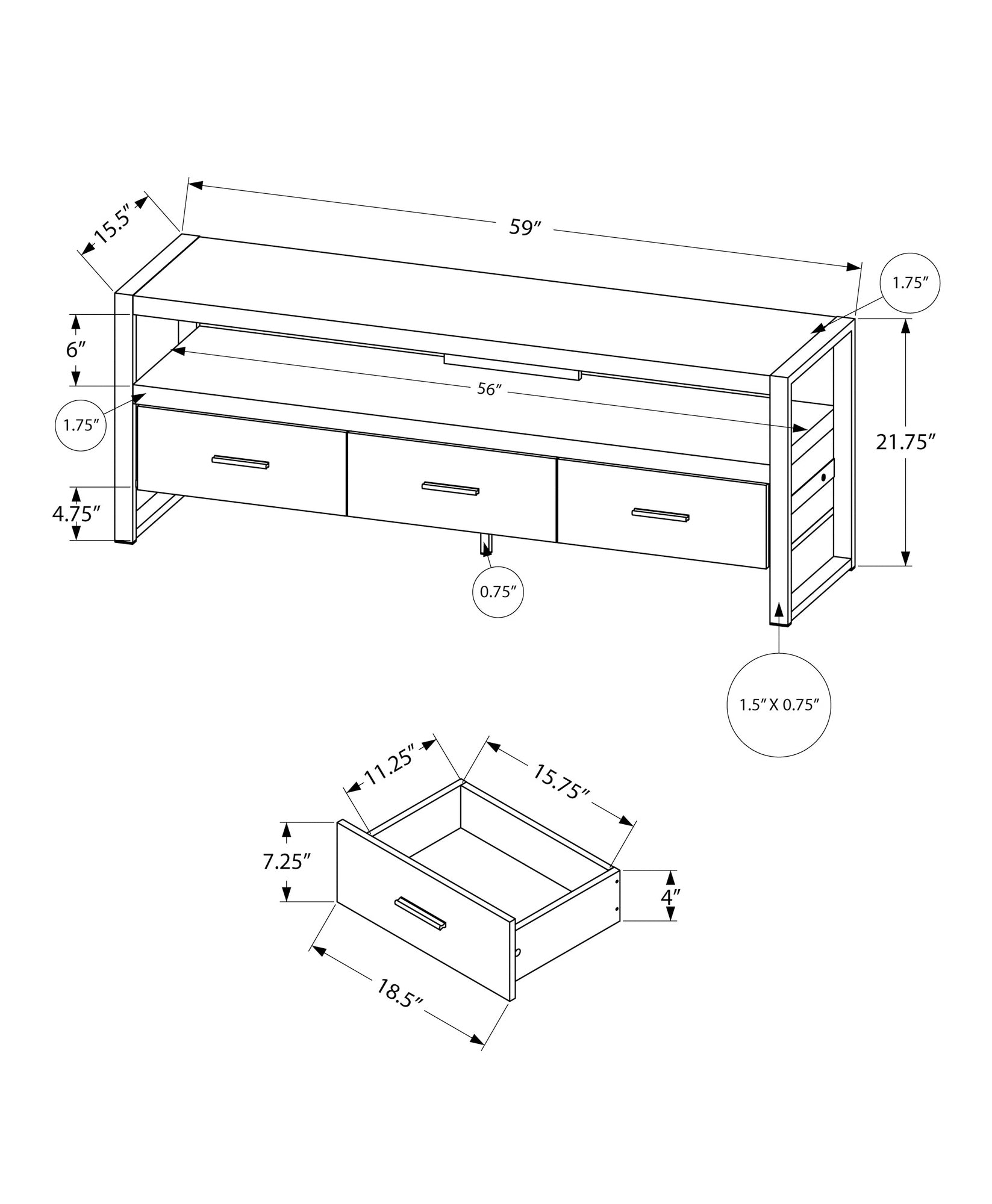 Tv Stand, 60 Inch, Console, Media Entertainment Center, Storage Drawers, Living Room, Bedroom, Black Laminate, Black Metal, Contemporary, Modern Black 80 89 Inches Particle Board