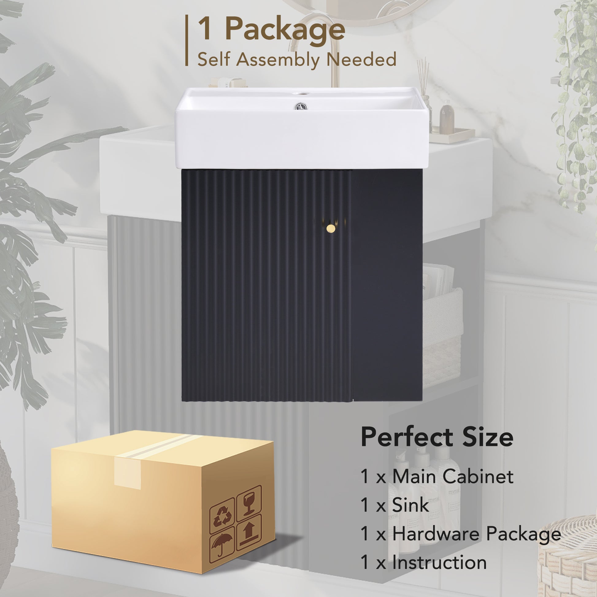 Video 21.6 Inch Modern Floating Bathroom Vanity With Ceramic Basin Perfect For Small Bathrooms, Right Side Storage Black Bathroom Ceramic Mdf