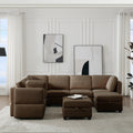 Modular Sectional Sofa With Storage Seat Oversized U Shaped Couch With Reversible Chaise Sofa Set With Ottoman,Ultimate Comfort 6 8 Seater Couches With Adjustable Arms And Backs For Living Room Brown Brown Polyester 6 Seat