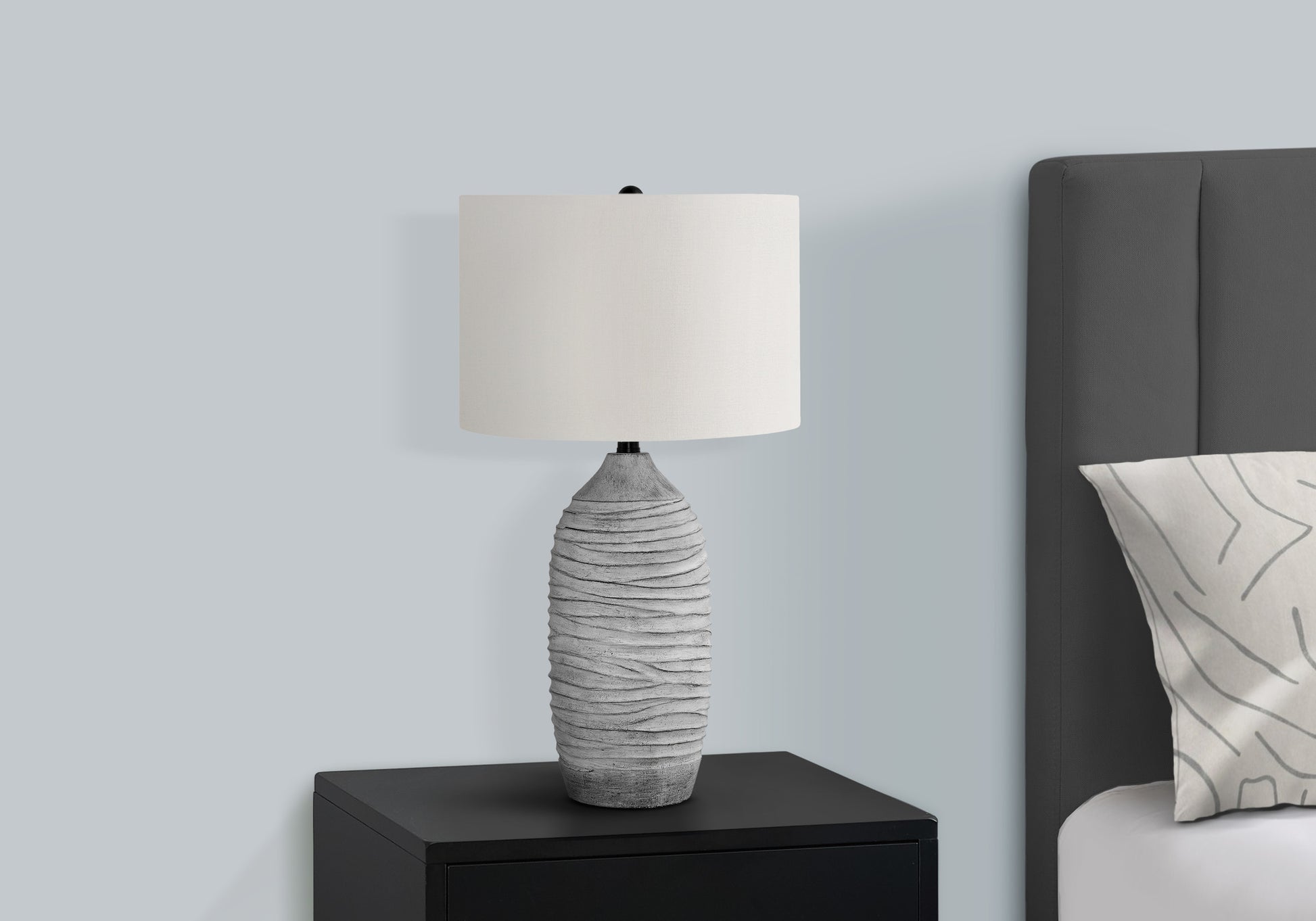 Lighting, 27"H, Table Lamp, Grey Resin, Ivory Cream Shade, Modern Grey Polyresin