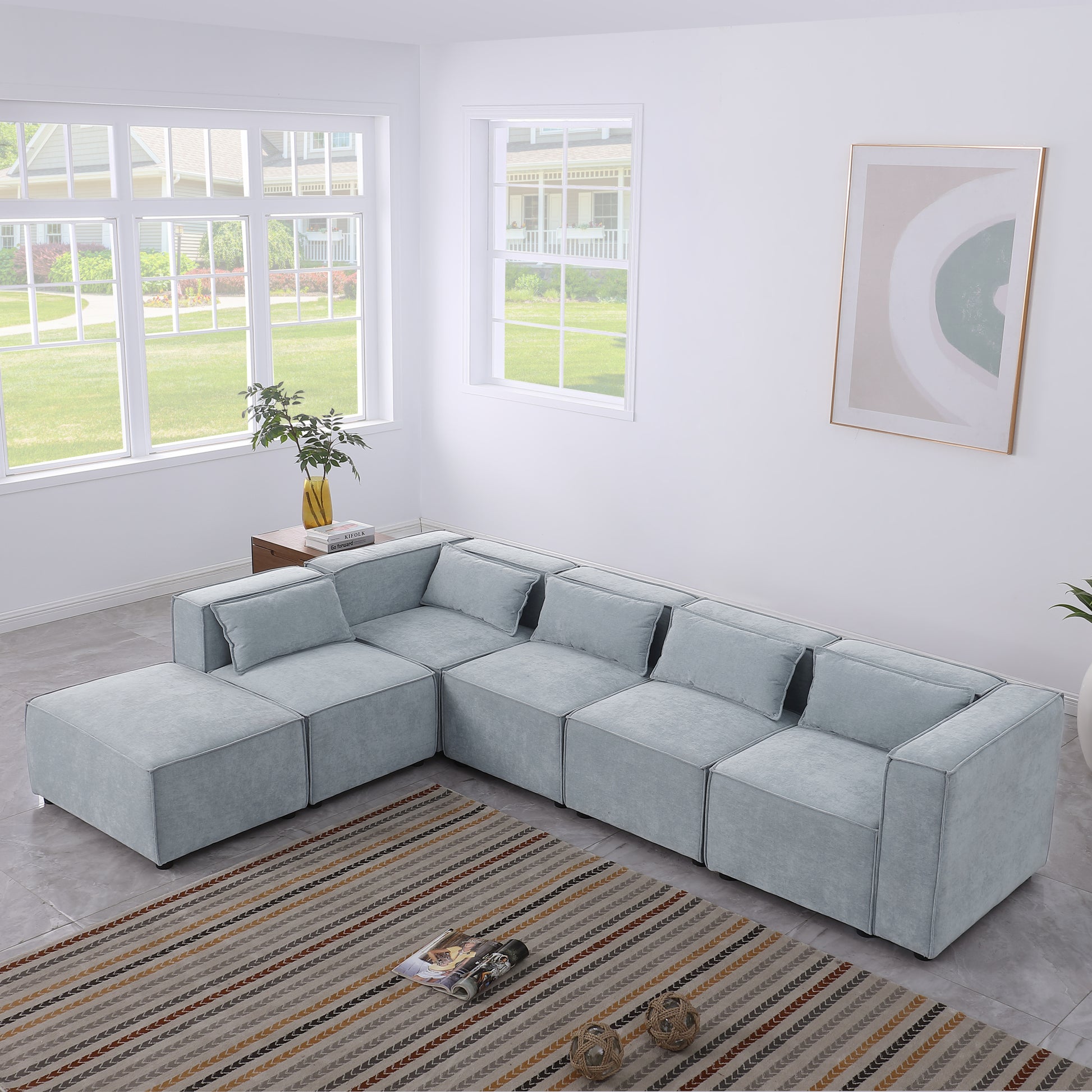 Modular Sofa Grayish Blue Chenille Fabric, Simple And Grand, The Seat And Back Is Very Soft. This Is Also A Knock Down Sofa Grayish Blue Chenille 6 Seat