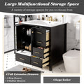 30'' Bathroom Vanity With Resin Sink Combo, Solid Wood Frame Bathroom Storage Cabinet, Freestanding Vanity Set With 4 Drawers& Soft Closing Doors, Black Black Bathroom Modern Solid Wood Mdf Resin