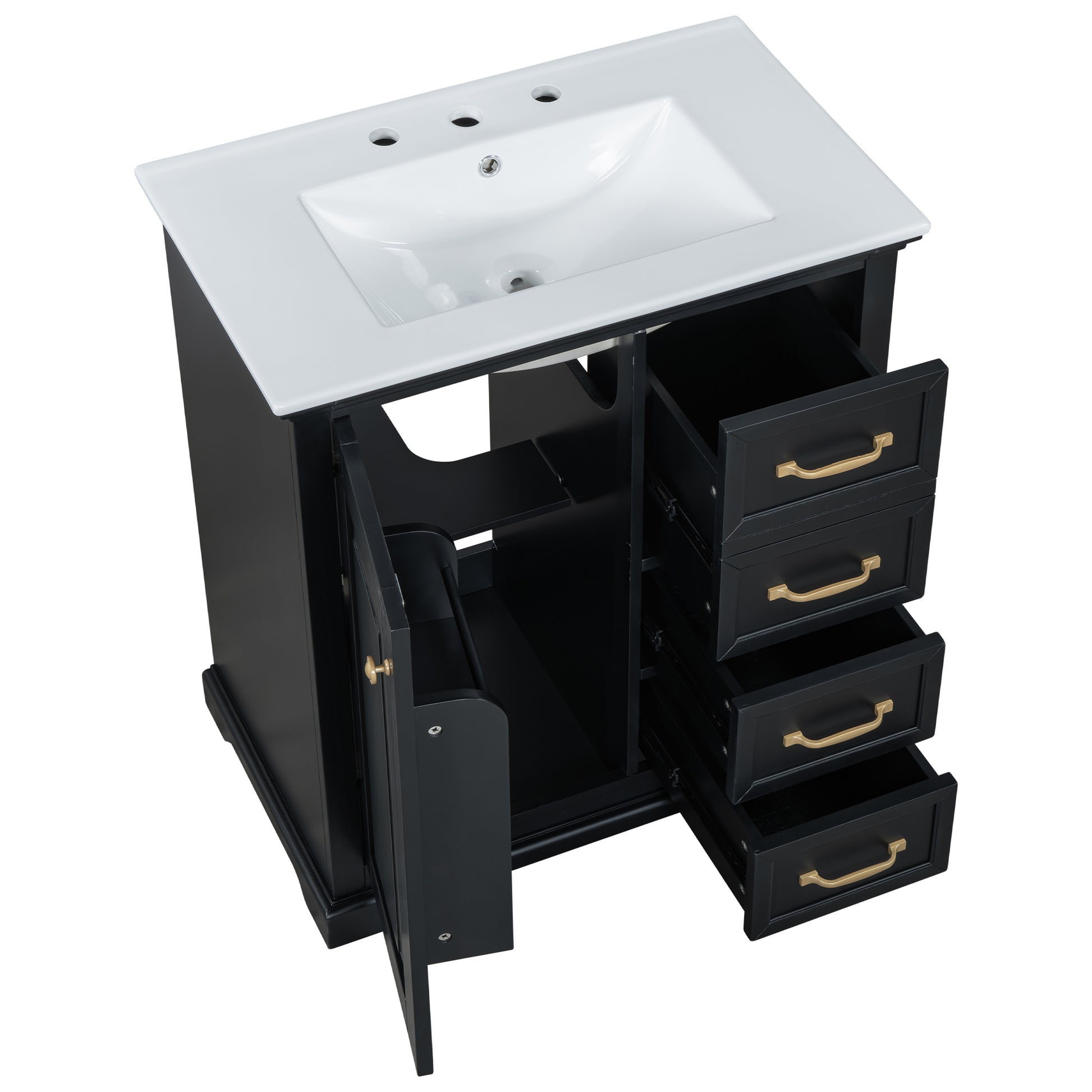 30" Bathroom Vanity With Sink, One Package, Black Bathroom Cabinet With Drawers, Solid Frame And Mdf Board Black Solid Wood Mdf