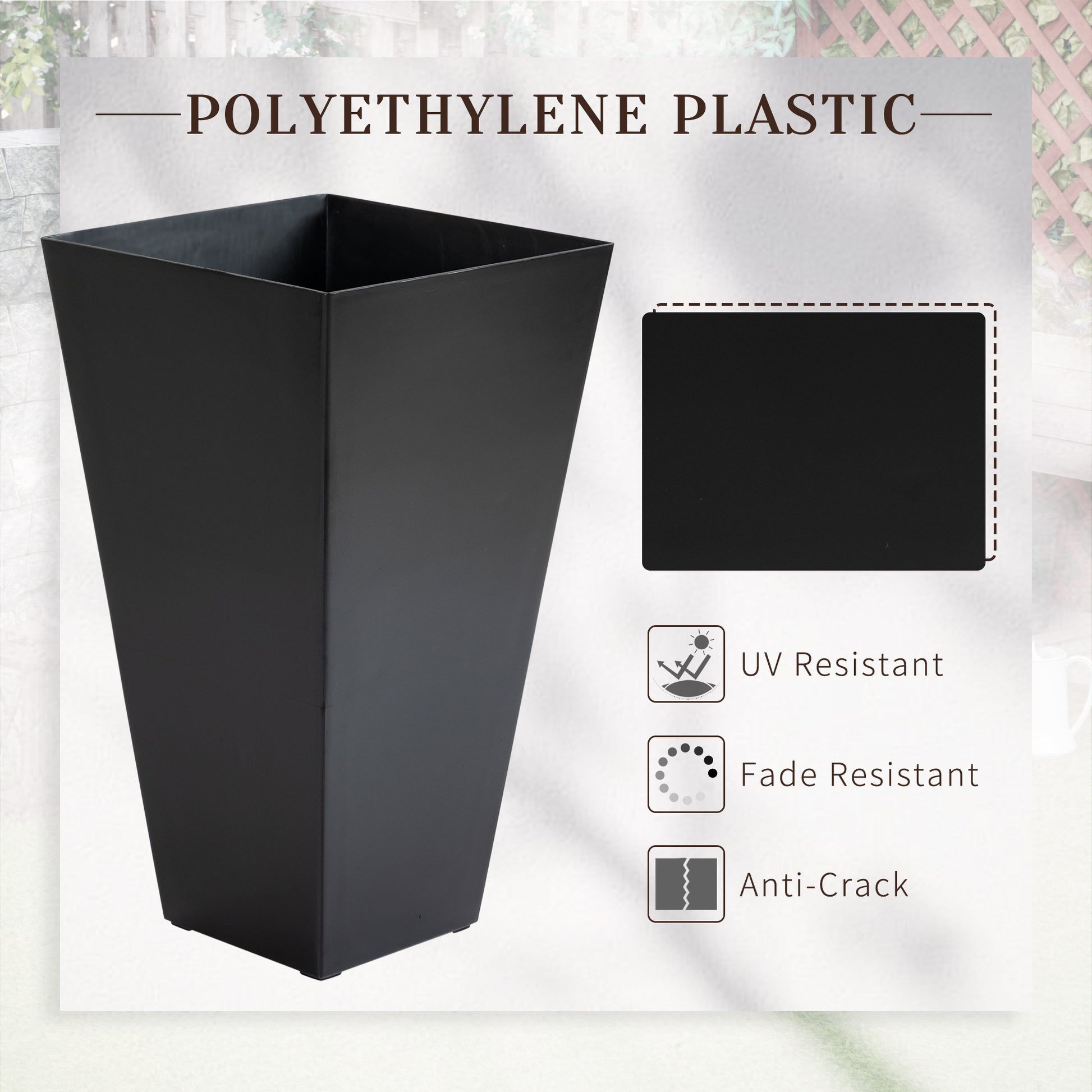 black plastic plant pots outdoor Outsunny Set Of 3 Tall Planters With Drainage Hole, 28" Outdoor Flower