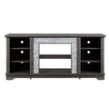 Mantel Stone Tv Media Stand With With Faux Stacked Stone Surround, Modern Entertainment Console With Open Storage Space,Grey, 58.31