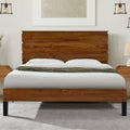 Mid Century Modern Solid Wood Bed Frame Full Size Platform Bed With Six Piece Headboard Design, No Box Spring Needed, Brown Full Brown Pine