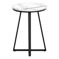 Accent Table, Side, Round, End, Nightstand, Lamp, Living Room, Bedroom, White Marble Look Laminate, Black Metal, Contemporary, Modern White Metal