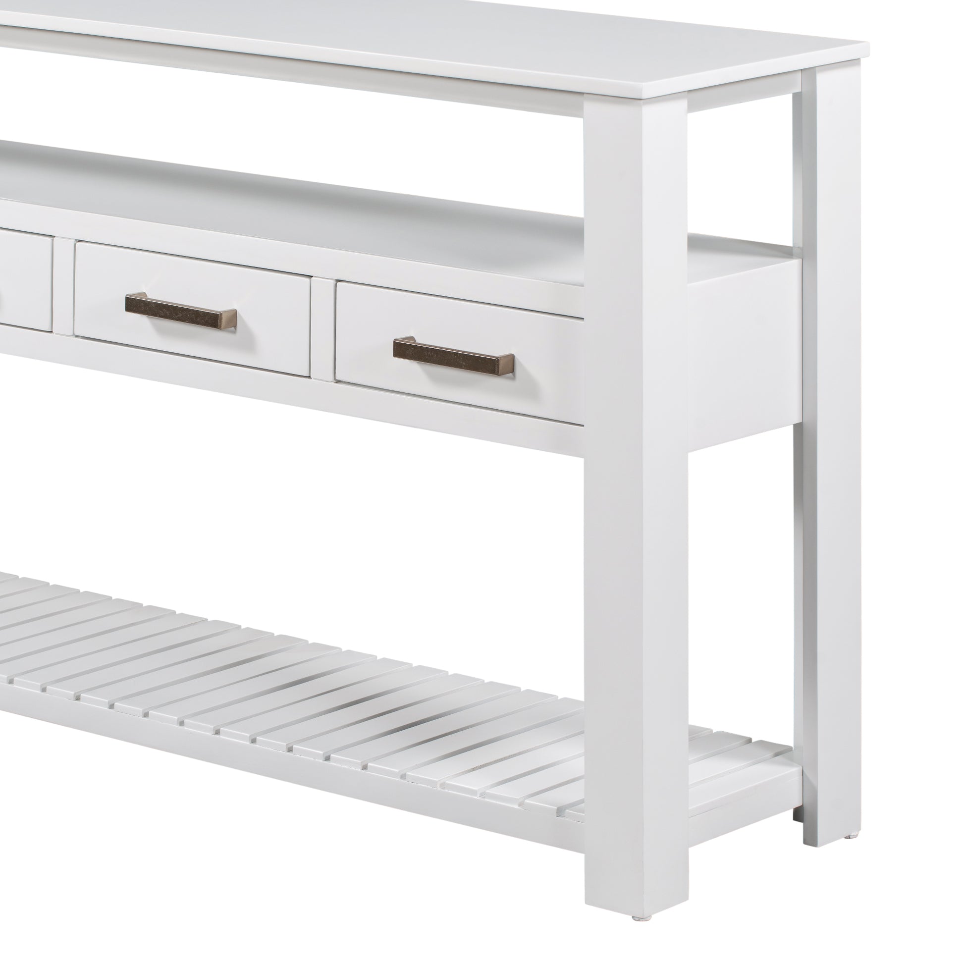 62.2'' Modern Console Table Sofa Table For Living Room With 4 Drawers And 2 Shelves White Solid Wood Mdf