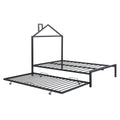 Full Size Metal Platform Bed With Twin Size Trundle,House Shaped Headboard Design, Black Full Black Metal