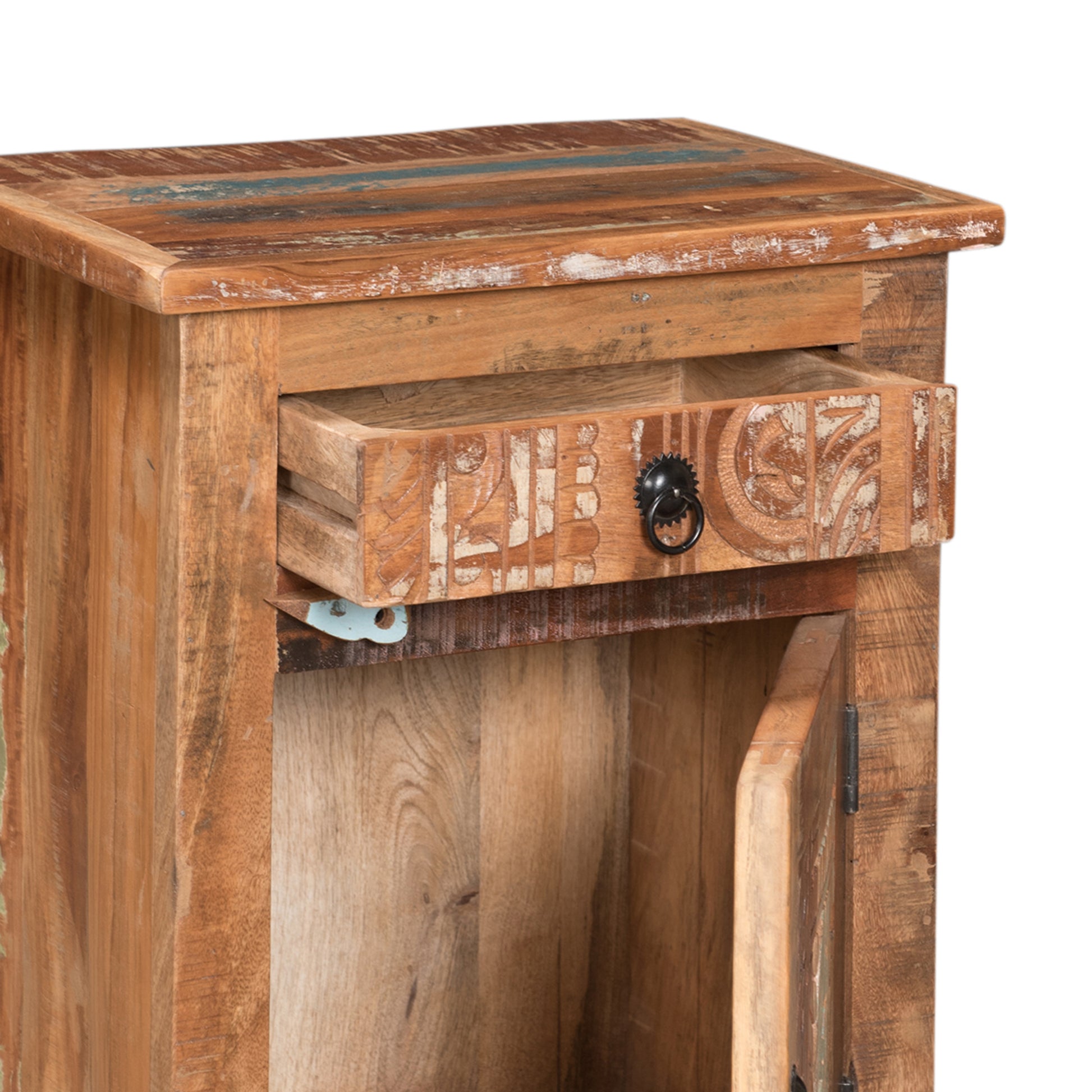 Carved Side Table Natural Wood