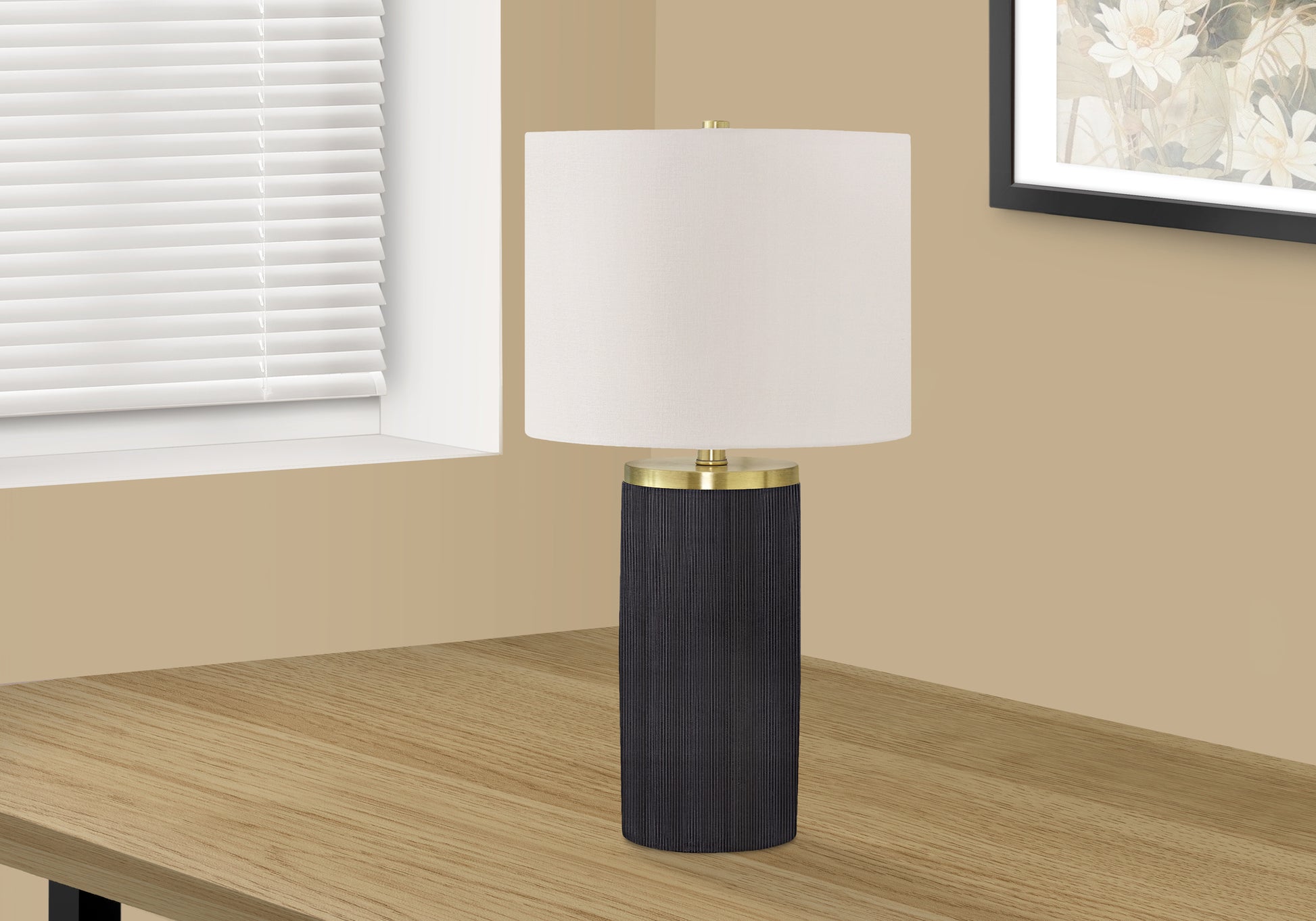 Lighting, 24"H, Table Lamp, Black Concrete, Ivory Cream Shade, Modern Black Concrete