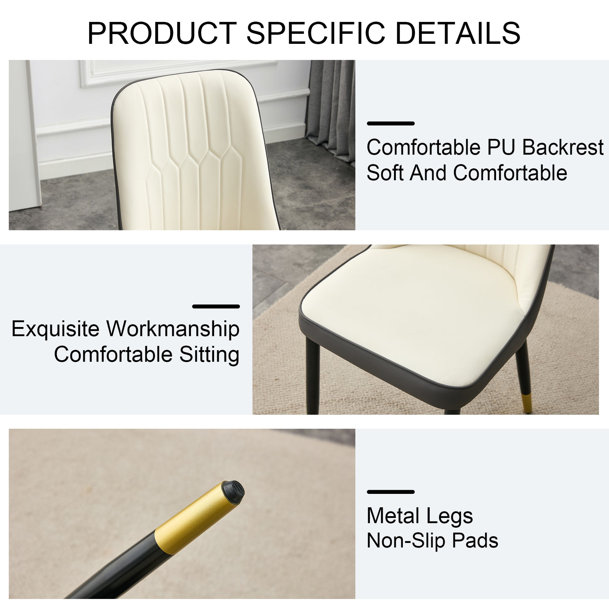 Large Modern Minimalist Rectangular Dining Table With 0.39 "Imitation Marble Black Tabletop And Golden Metal Legs, Paired With Chairs With Pu Cushions And Black Metal Legs. F 1537 C 007 Black Gold Glass Metal