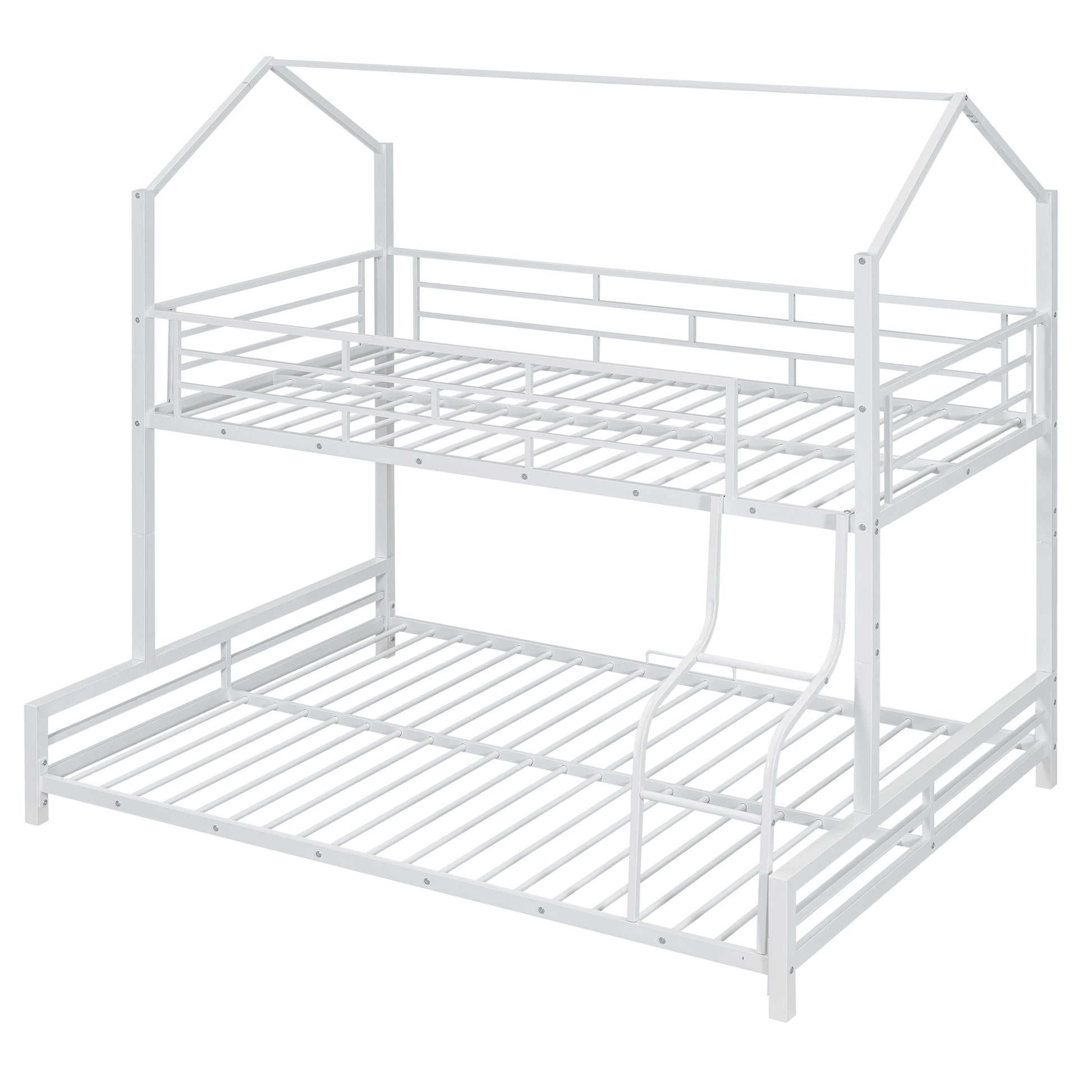 Metal House Bunk Bed, Twin Over Full, White Full White Metal