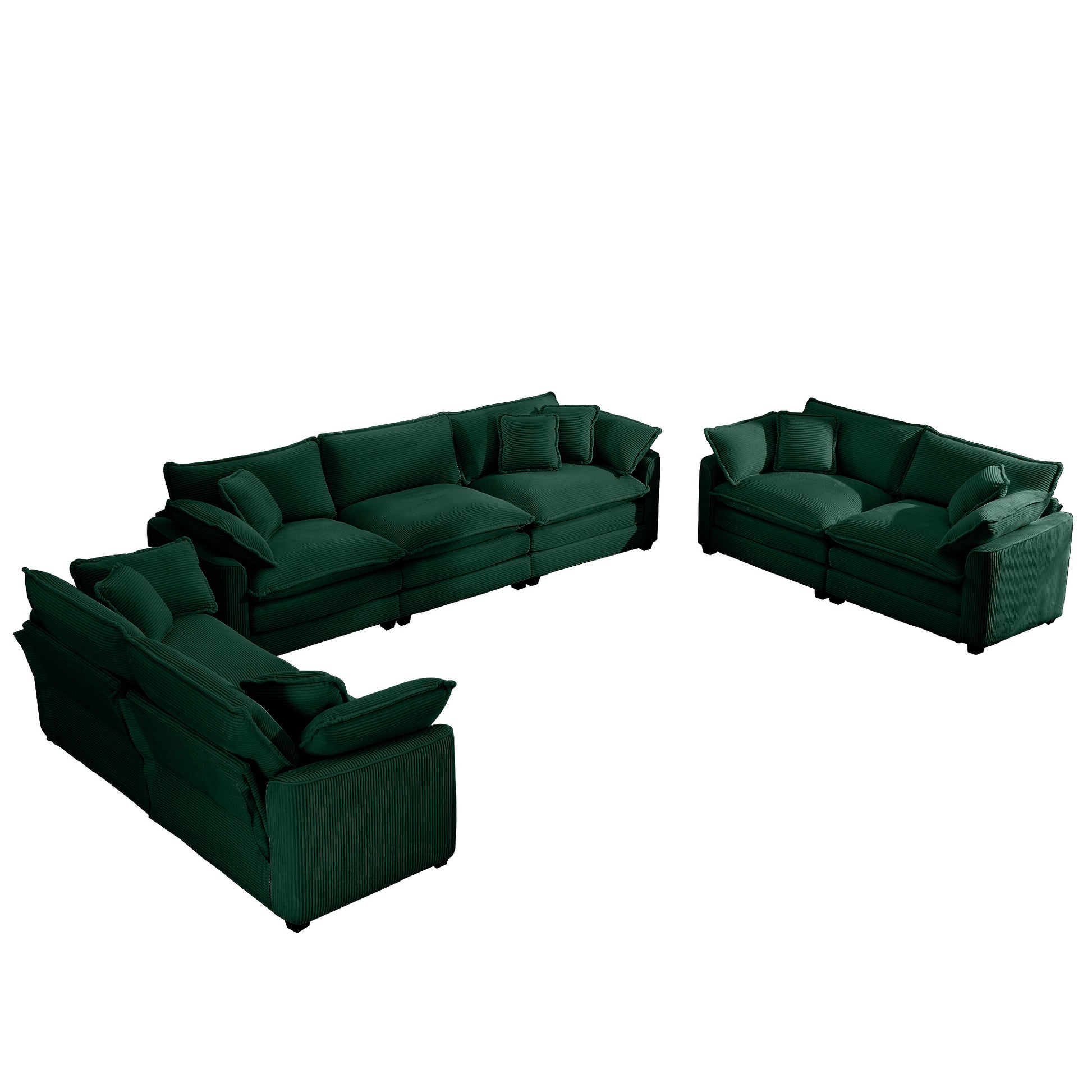 Modern Fabric Living Room Sofa 2 Piece Set, One 2 Seater Sofas, One 3 Seater Sofas Sofa With 8 Cushion Upholstery Large Deep Seat Recliner, Green Corduroy Fabric Green Corduroy 7 Seat