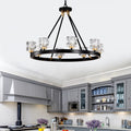 Matte Black Gold Wagon Wheel Chandelier Farmhouse Modern Small Crystal Round Chandelier For Living Room Kitchen Island Foyer Hallway Entryway Bedroom Rustic Dining Room Light Fixture Ceiling Hanging