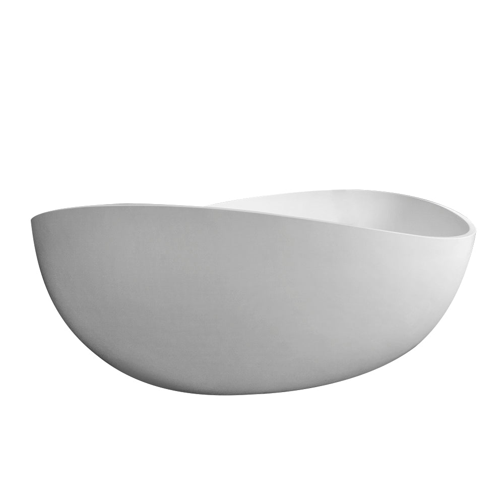 63" Freestanding Solid Surface Bathtub, Luxury Engineered Stone Resin Freestanding Soaking Bathtub With Overflow And Pop Up Drain For Contemporary Bathroom, Matte White 24S05 63Mw White Bathroom Freestanding Tubs Soaking Solid Surface