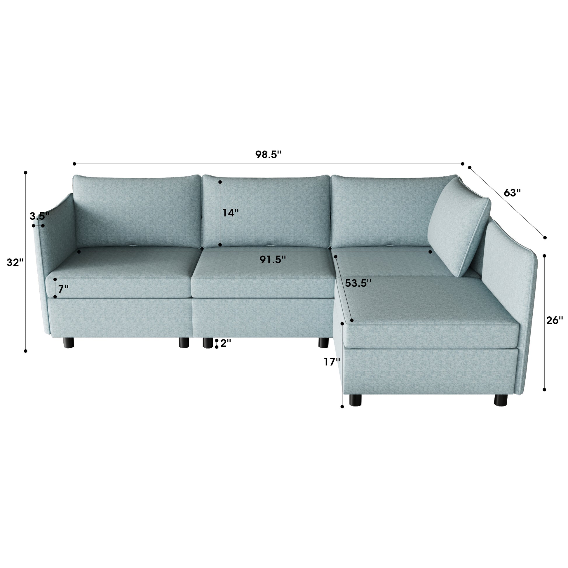 Modular Sectional Sofa, Convertible Sofa Seat With Storage, Sleeper Sectional Sofa Set, Fabric Flexible Modular Combinations For Living Room Antique Blue Fabric 4 Seat