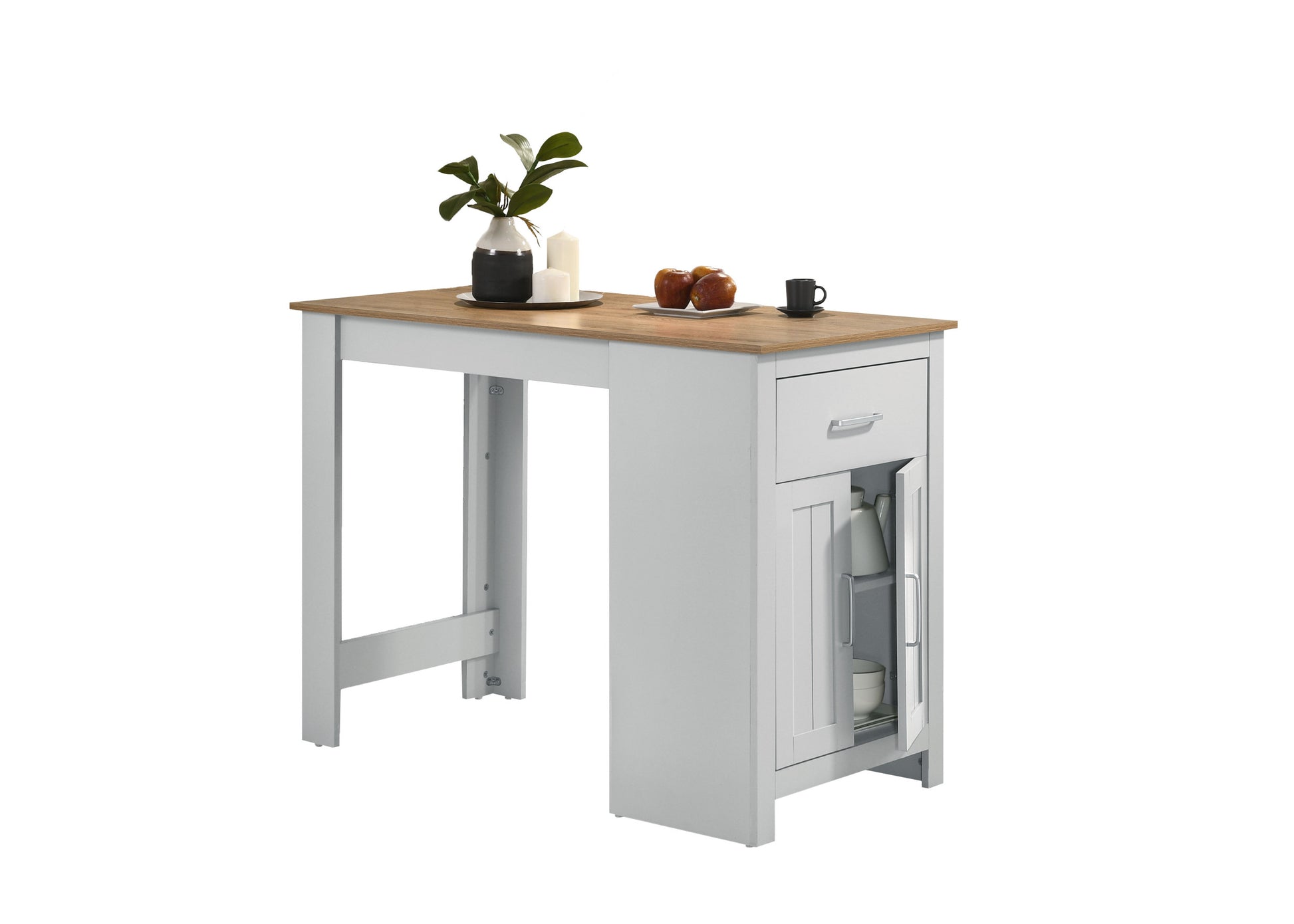 Alonzo 47" Oak And White Small Space Counter Height Dining Table With Cabinet And Drawer Storage White Oak Seats 2 Wood