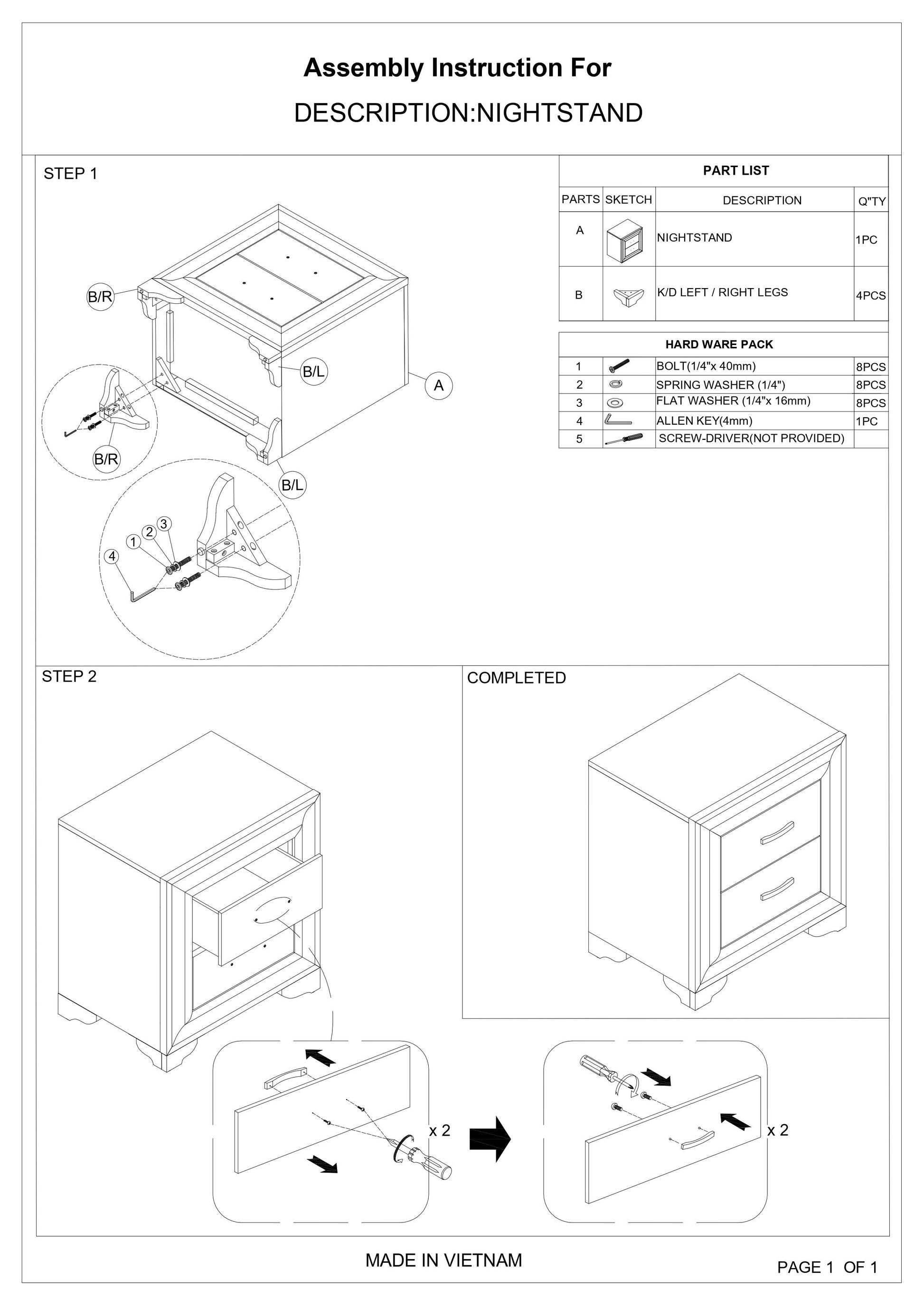 Modern 1Pc Nightstand Wooden Bedside Table 2 Drawers Bedroom Furniture Natural 2 Drawers Bedroom Bedside Cabinet Contemporary,Modern Storage Rubber Wood