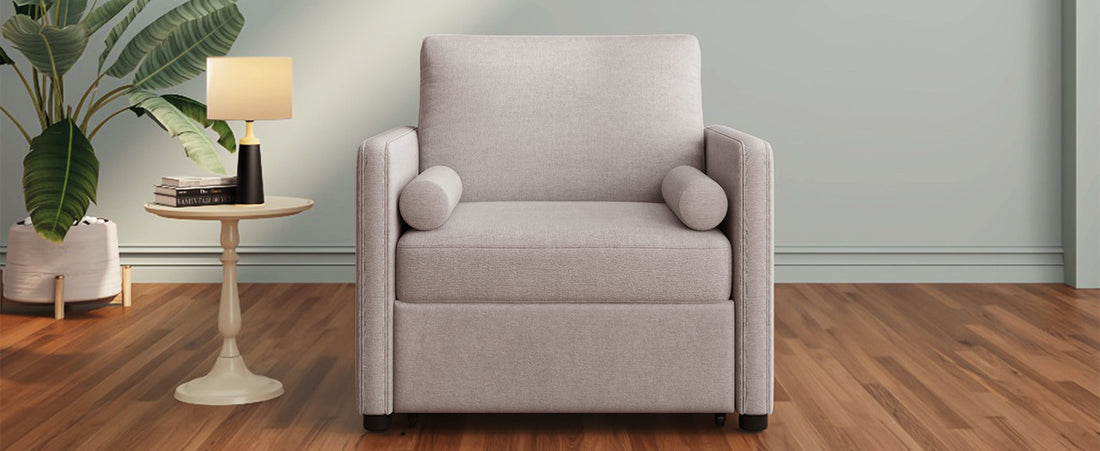 3 In 1 Convertible Sleeper Chair With Adjustable Backrest, Lounger Chair Turns Into Bed, Single Bed For Living Room, Linen, Tan Tan Linen