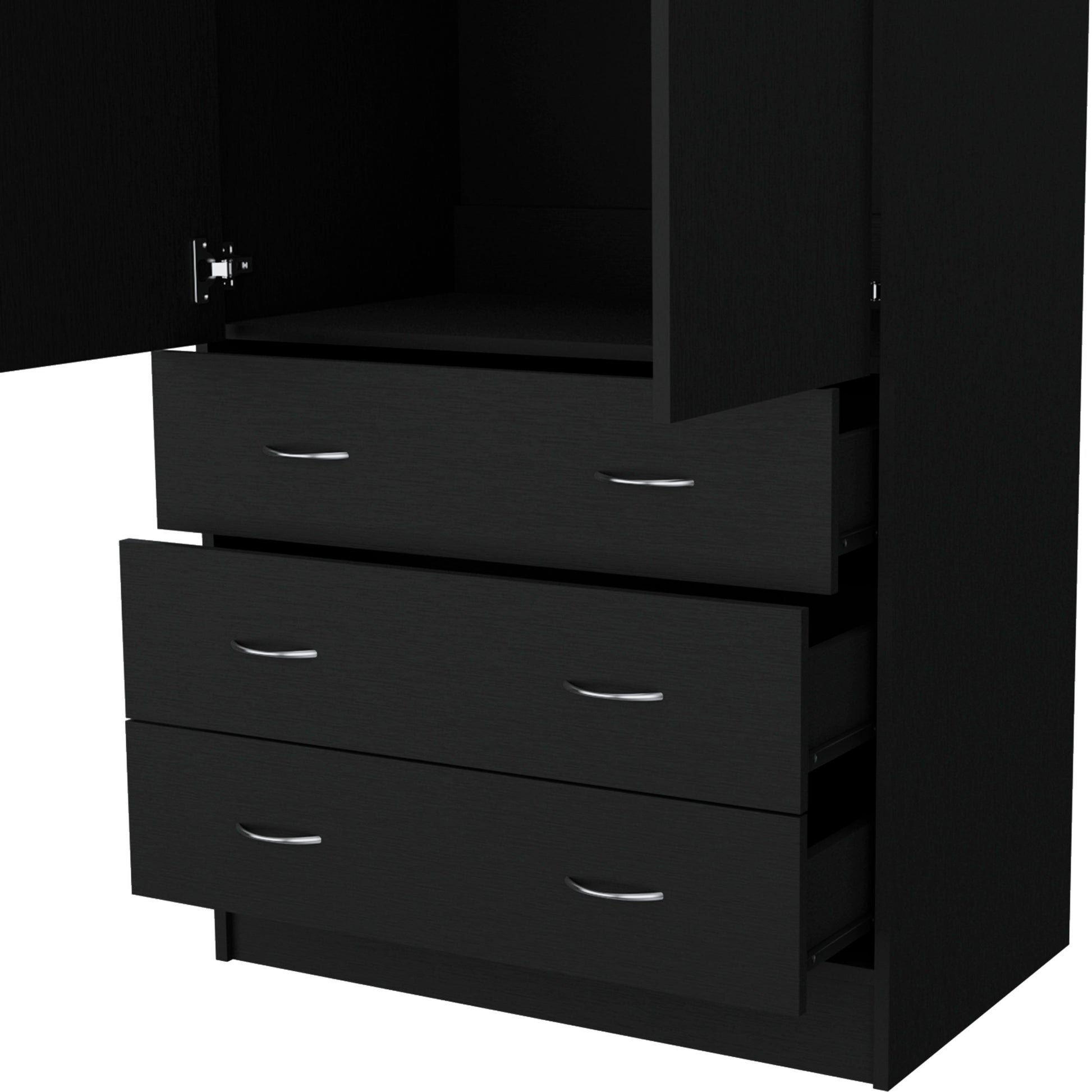 Armoire 71" H, With 2 Doors, 3 Drawers And 1 Hanging Rod, Black Black Solid Wood Mdf Engineered Wood