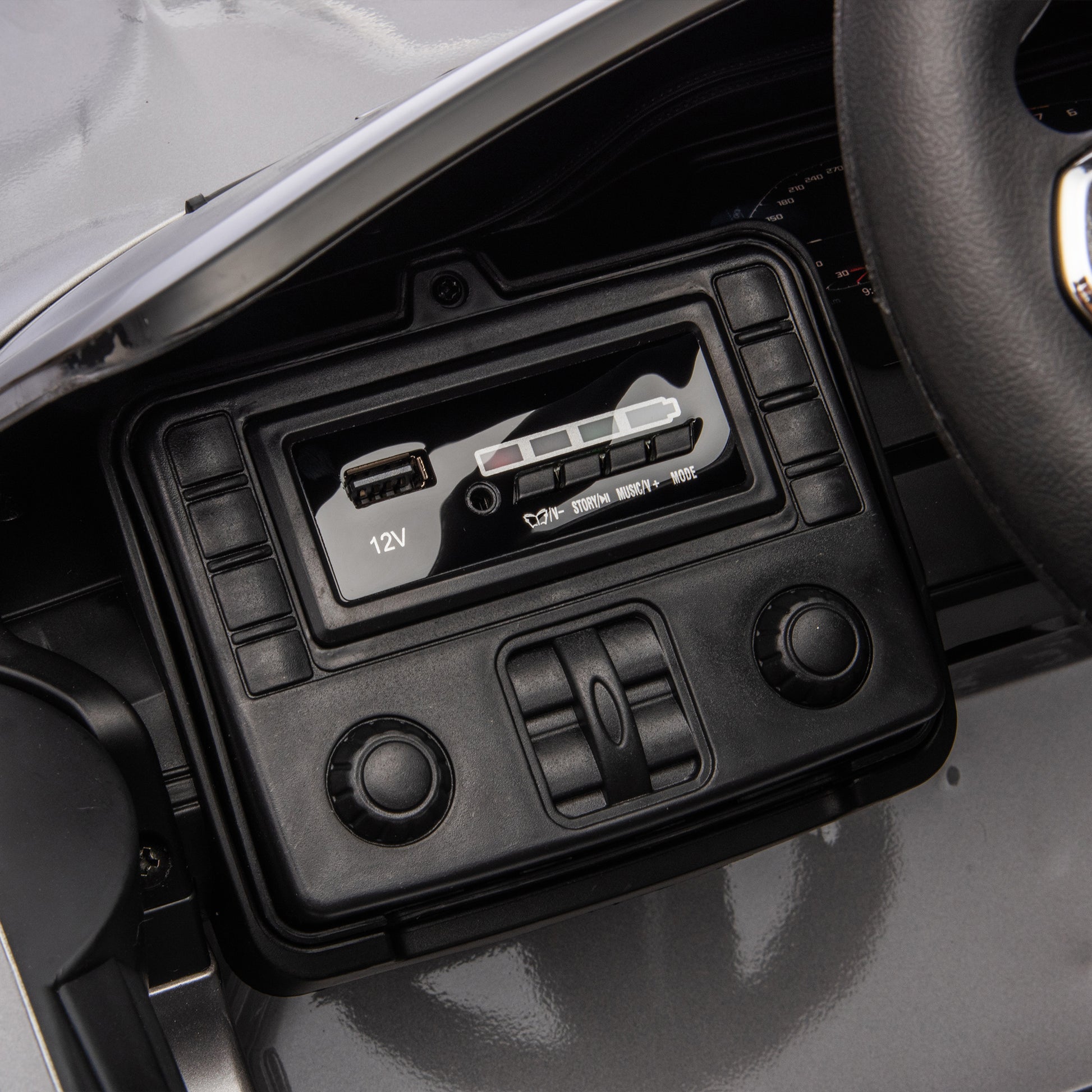 Bmw M4 12V Kids Ride On Painting Toy Car 2.4G W Parents Remote Control,Three Speed Adjustable,Power Display, Usb,Mp3 ,Bluetooth,Led Light,Story,A Handle With Wheels And A Pull, Easy To Carry Silver Polypropylene