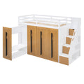 Modern Loft Bed With Two Tone Storage Stairs And Pull Out Wardrobes, White Twin White Solid Wood Mdf