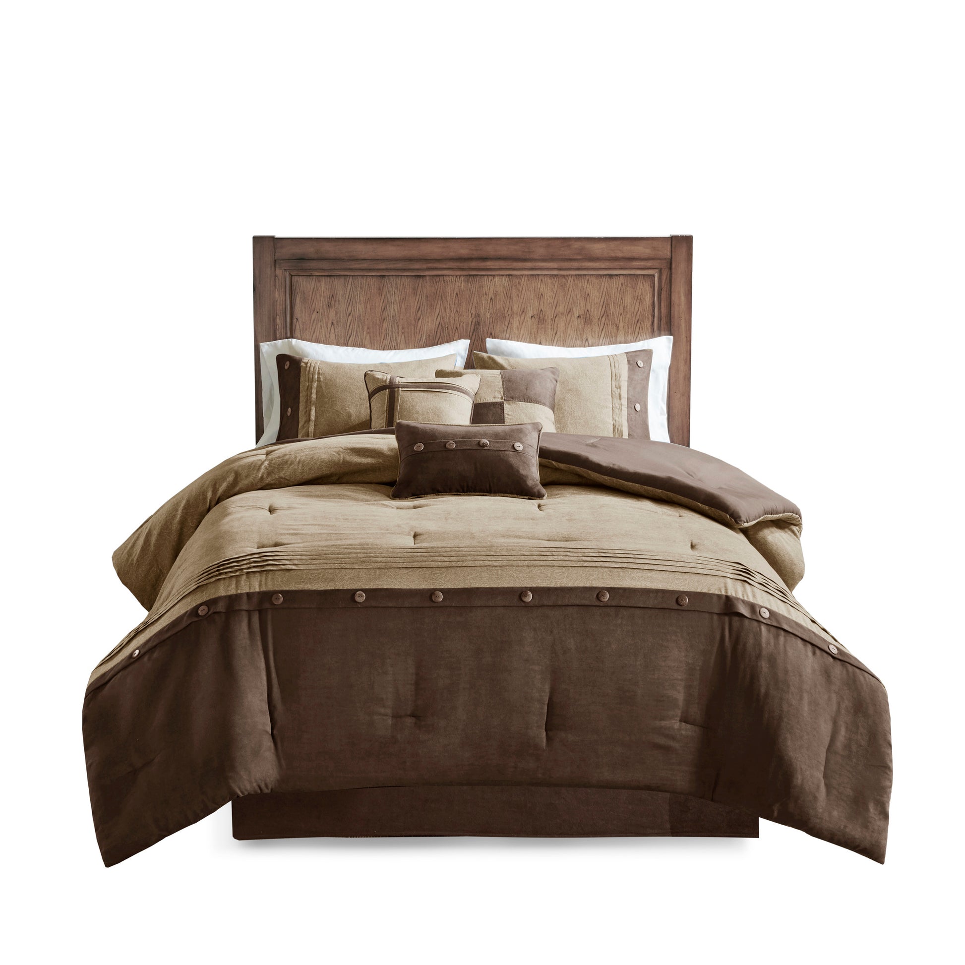 7 Piece Faux Suede Comforter Set Brown King King Brown Polyester