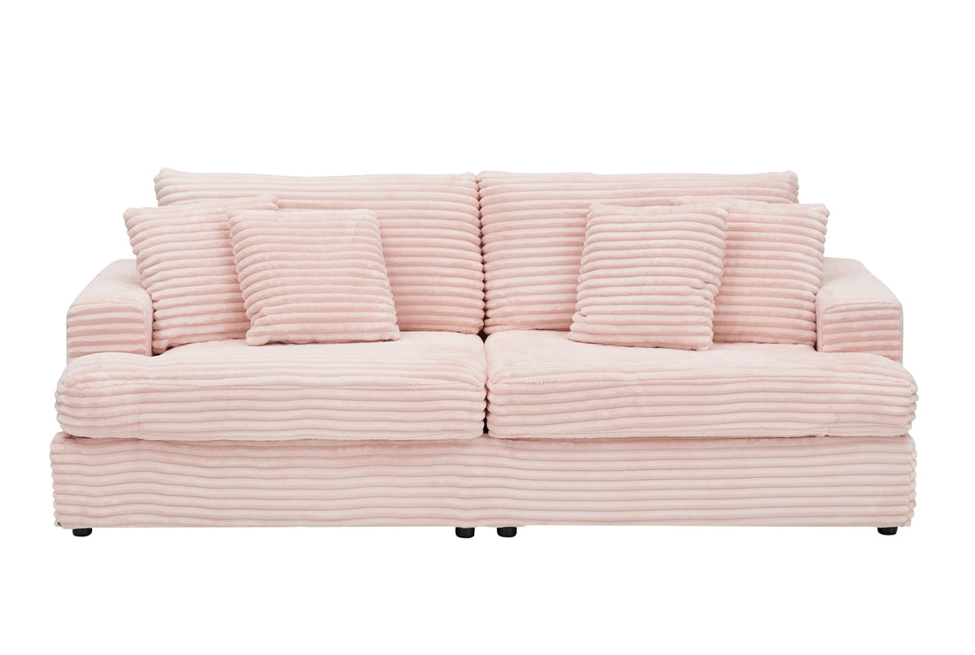 79.3Nch Corduroy Sofa With 4 Matching Toss Pillows Sleek Design Spacious And Comfortable 3 Seater Couch For Modern Living Room,Pink Pink Corduroy 3 Seat