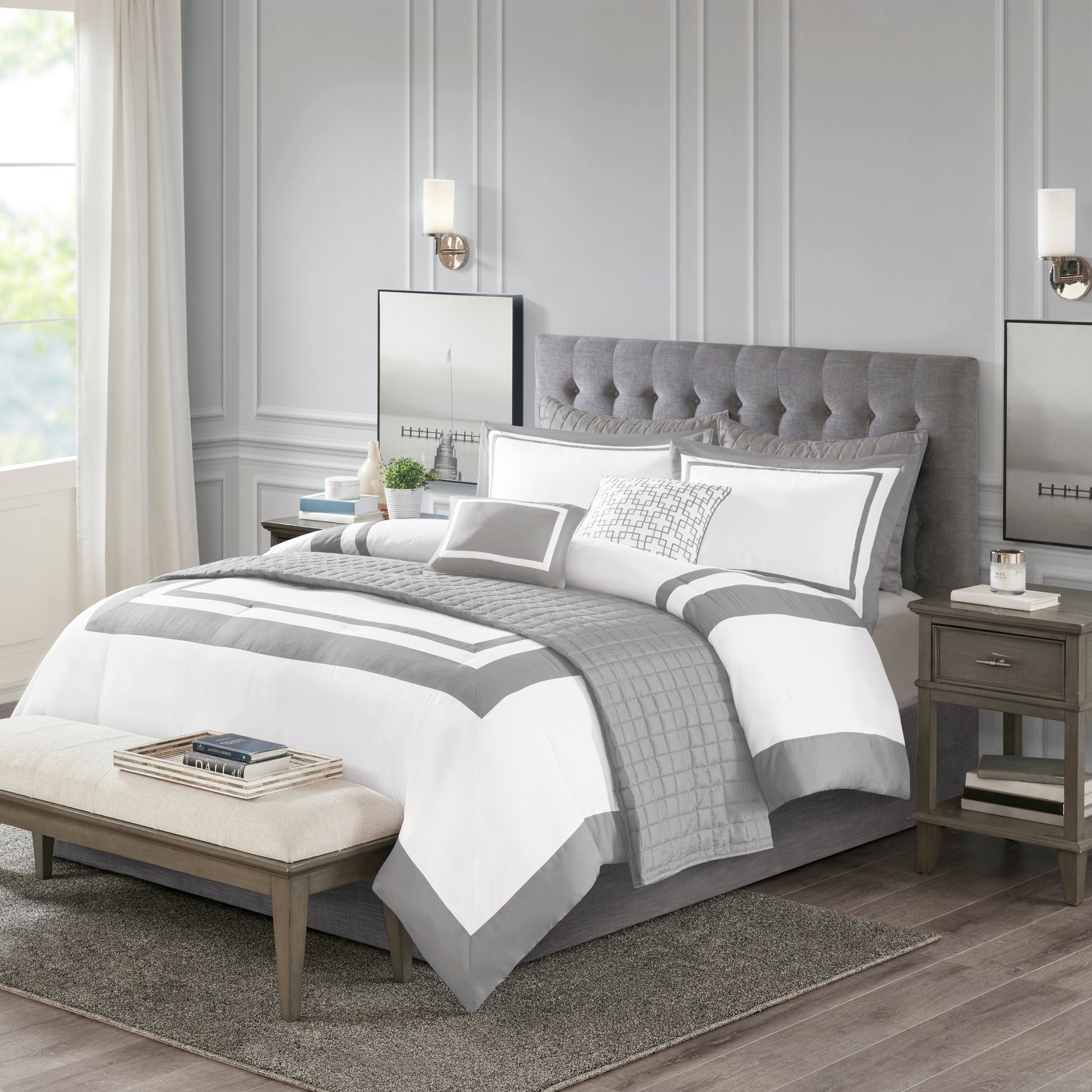 8 Piece Comforter And Quilt Set Collection Grey King Cal King King Grey Polyester