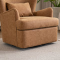 Synthetic Leather Upholstered Swivel Chair, 360 Swivel Comfort Round Armchair, Single Sofa Chair With Lounge Seat For Bedroom Office Reading Space, Set Of 1 ,Brown Yellow Brown Yellow Wood