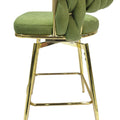 Bar Chair Linen Woven Bar Stool Set Of 2,Golden Legs Barstools No Adjustable Kitchen Island Chairs,360 Swivel Bar Stools Upholstered Bar Chair Counter Stool Arm Chairs With Back Footrest, Green Green Foam Linen