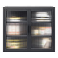 Retro Style Haze Double Glass Door Wall Cabinet With Detachable Shelves For Office, Dining Room,Living Room, Kitchen And Bathroom Black Black Tempered Glass Sheet Metal Plastic