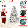 6Ft Snow Flocked Artificial Christmas Tree With Pine Cones, Prelit Xmas Trees, Hinged Easy Assembly & Reinforced Metal Base Ideal For Indoor & Outdoor Festive Decorations White Polyethylene