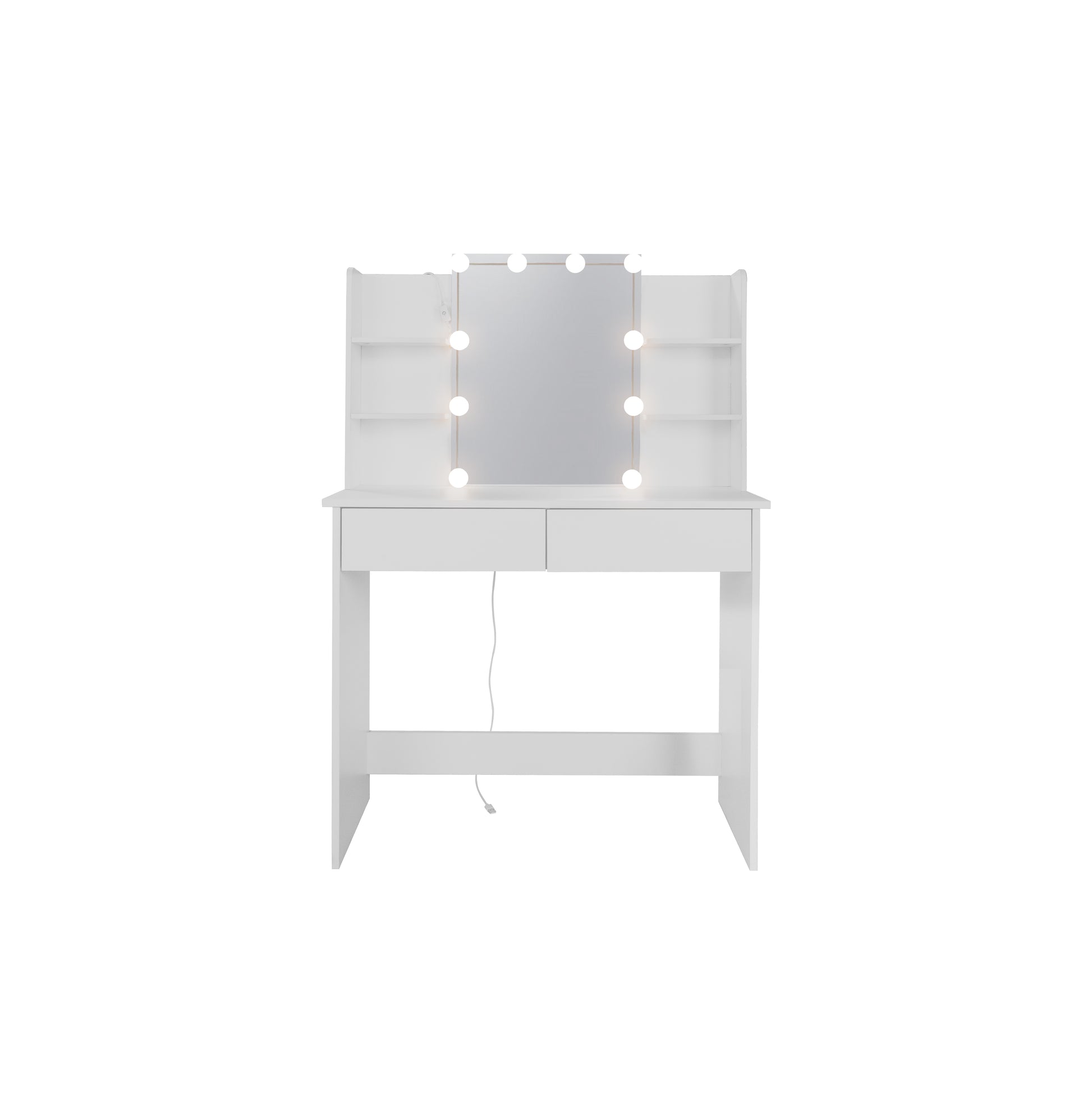 Makeup Vanity Desk With Led Lighted Mirror ,Dressing Table Set With 2 Large Drawers 10 Led Light ,White Color White Primary Living Space Modern Particle Board