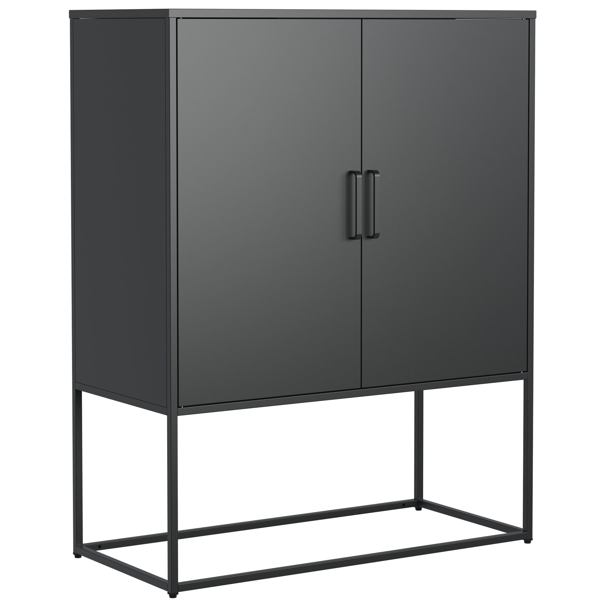 Heavy Duty Metal Buffet Sideboard Modern Steel Storage Cabinet With 2 Shelves, Free Standing Accent Cabinet With Magnetic Doors For Bedroom, Kitchen, And Home Office, Anti Tip Design Easy Assemble Accent Chests 1 2 Shelves Antique Black Primary Living